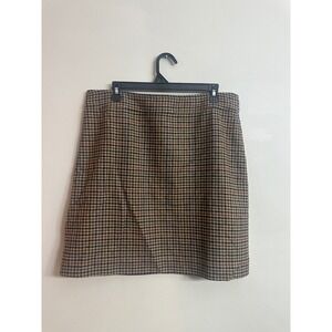 J Crew Brown Houndstooth Wool Blend Mini Skirt Lined Academic Style 14
